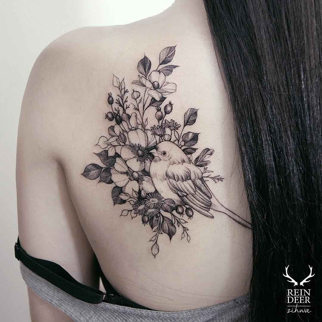 Bird And Flowers Tattoo Body Art Bird Shoulder Tattoos Flower regarding size 1080 X 1080