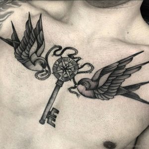 Bird And Key Tattoo On Chest Tattoo Designs Tattoo Pictures throughout dimensions 1010 X 1010