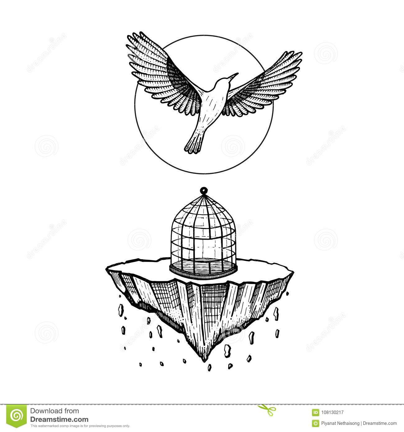 Bird Flying From Cage The World Collapses Stone Falling Bird in proportions 1300 X 1390