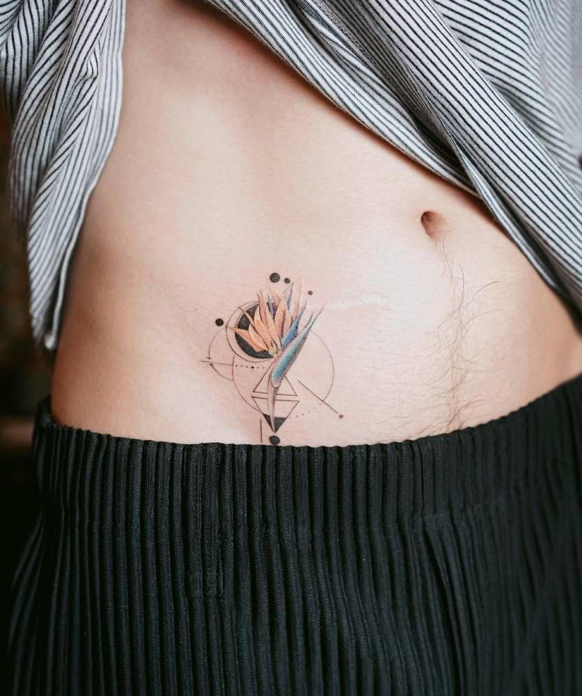 Bird Of Paradise Flower Tattoo On The Stomach Stomach Tattoos pertaining to dimensions 836 X 1000