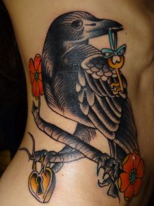 Bird Tattoo Large Colorful Side Tattoo With Crow Flowers Heart with proportions 2304 X 3075