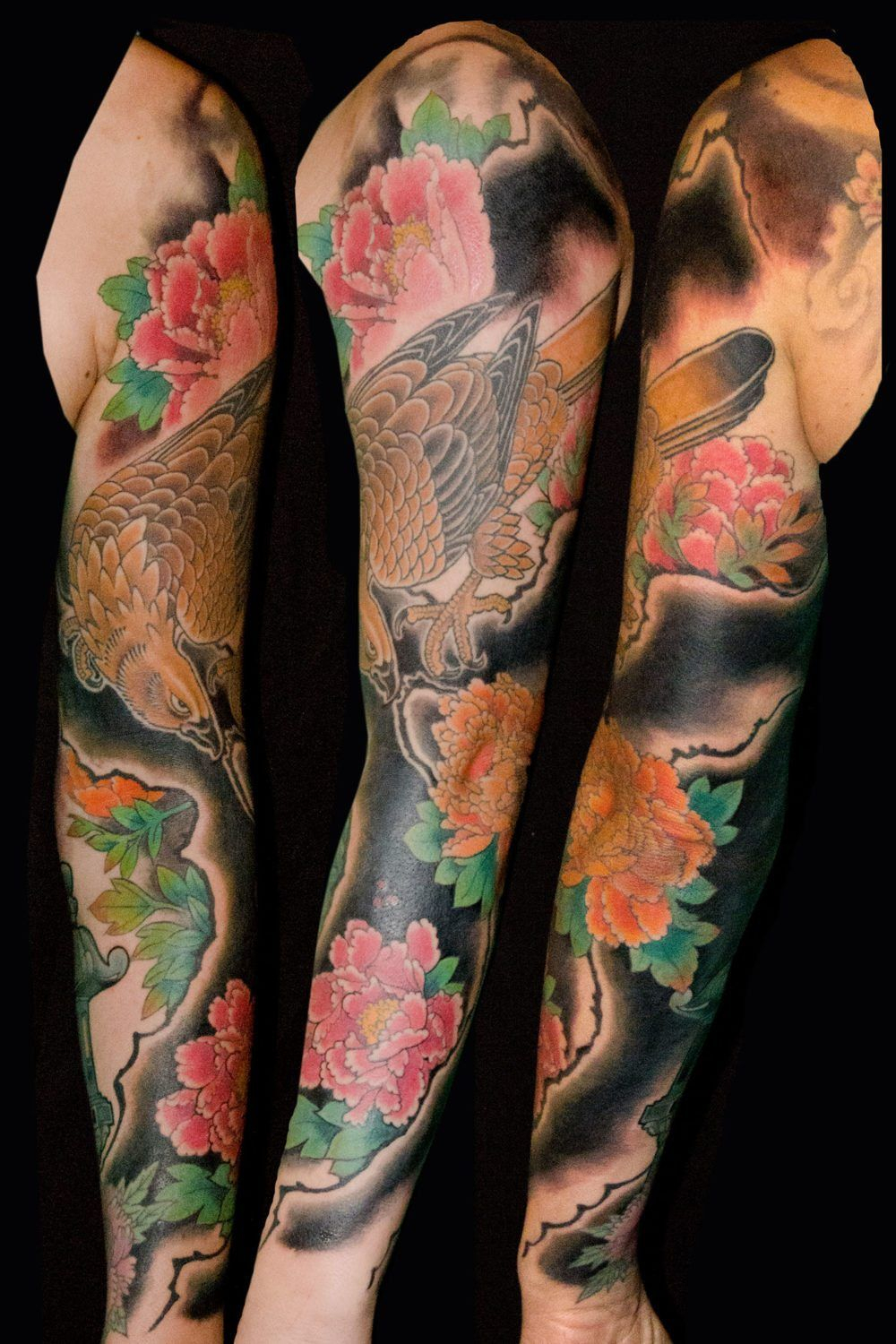 Birds Flowers Hawkseagles Japanese Sleeve Tattoo Tattoos with size 1000 X 1500