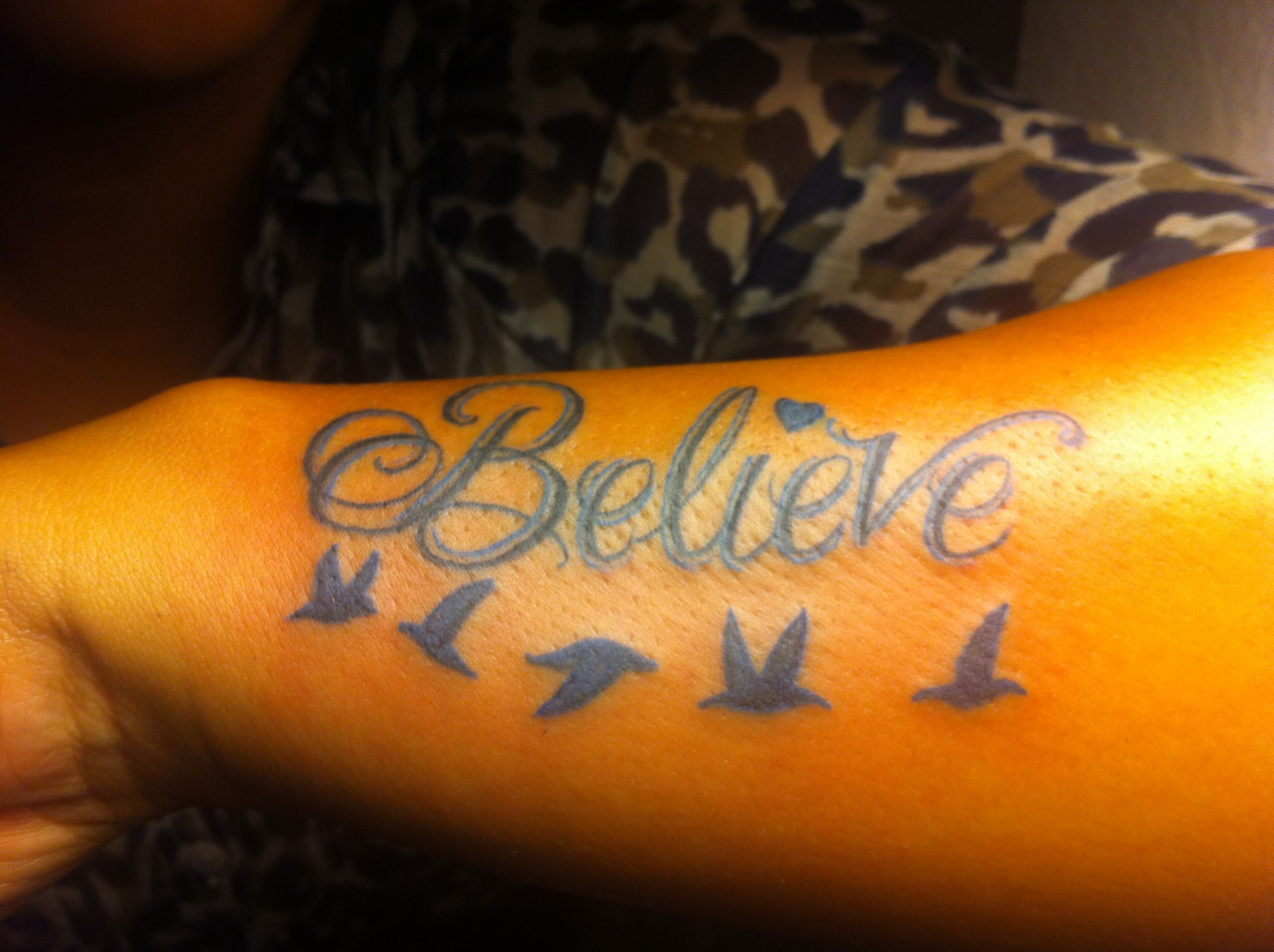 Birds Tattoo With The Word Believe Art Tattoo Designs Tattoos pertaining to proportions 2592 X 1936