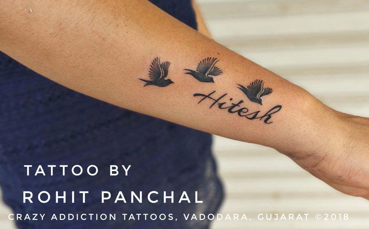 Birds With Name Of Hitesh Tattoo Rohit Panchal At Crazy Addiction within proportions 1268 X 790