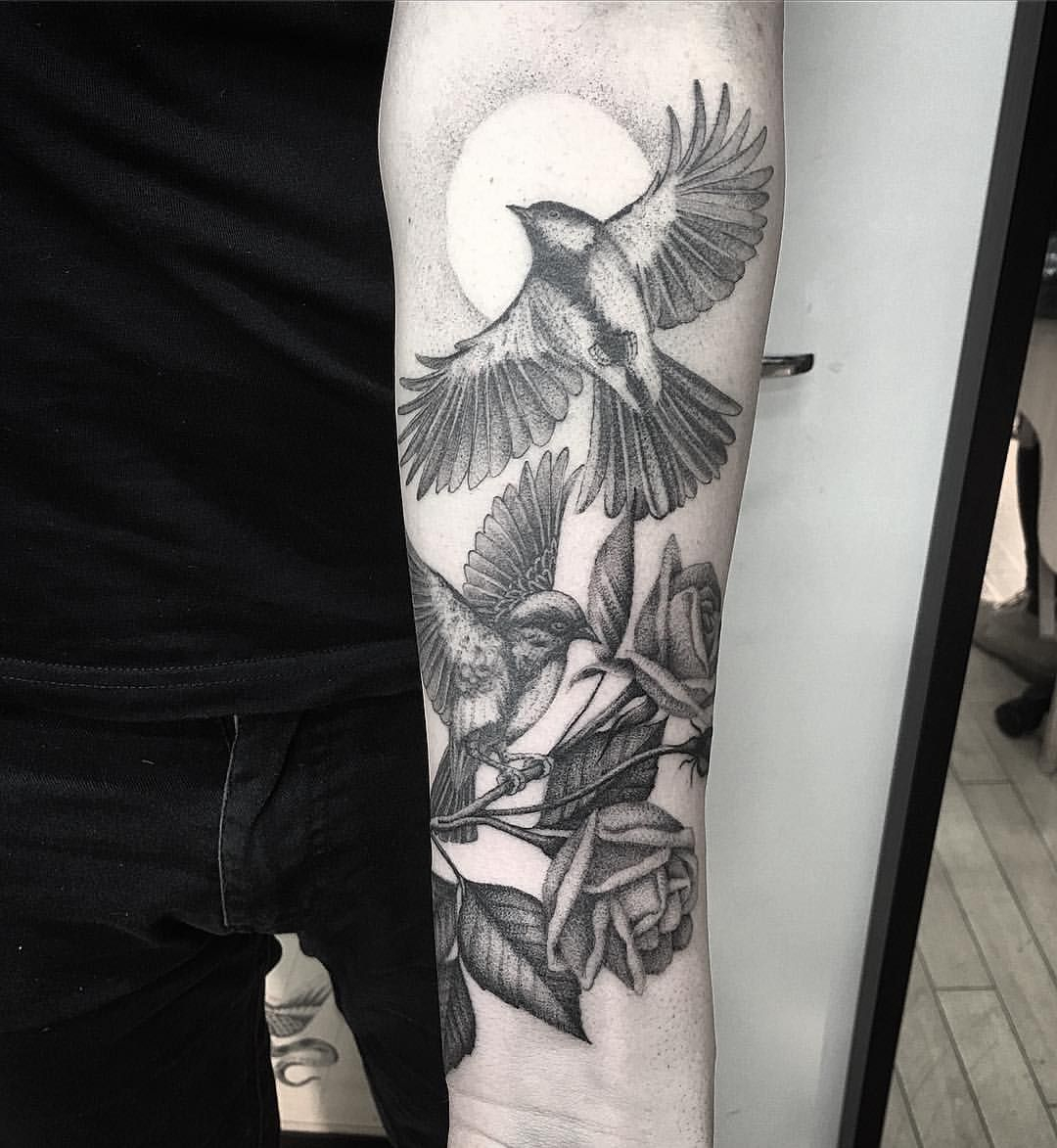 Black And Grey Bird Rose Tattoo Sleeve Ink Black Tattoos Sleeve in proportions 1080 X 1173