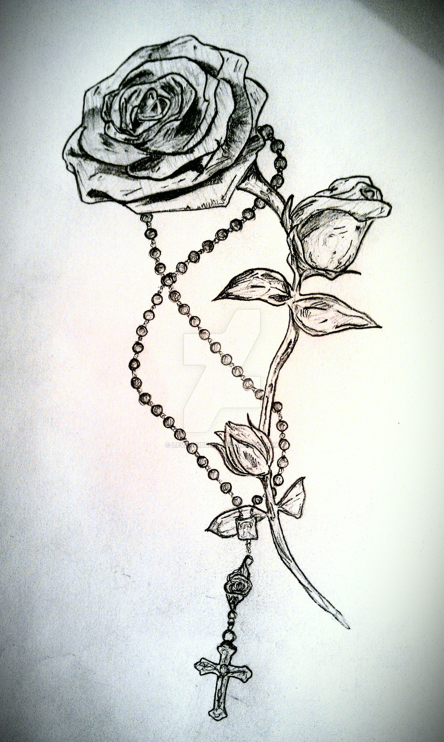 Black And Grey Rose With Rosary Cross Tattoo Design Levi Lambert regarding sizing 900 X 1505