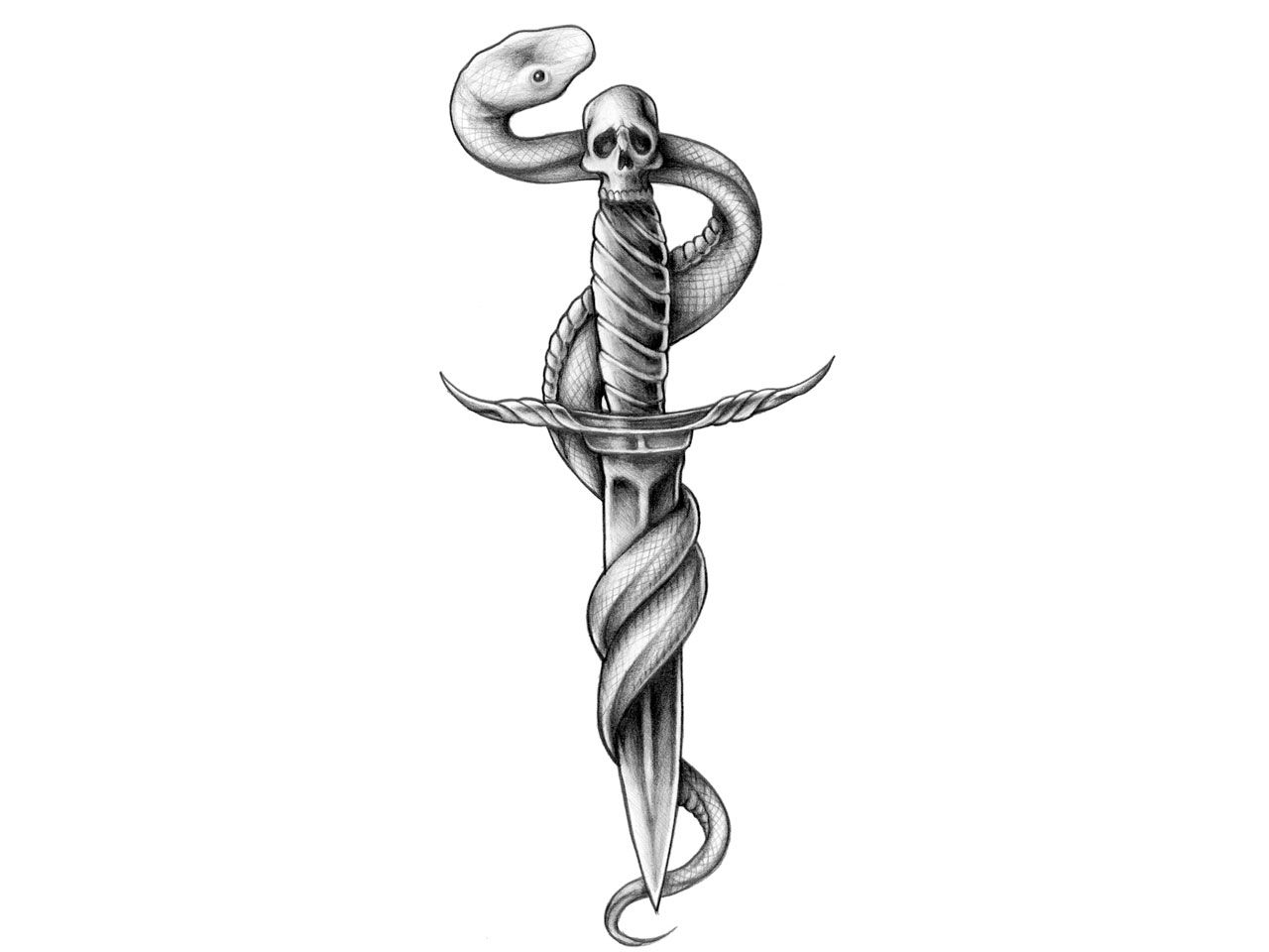 Black And Grey Snake With Dagger Tattoo Design Tattoo Ideas within proportions 1280 X 960