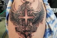 Black And Grey Winged Cross Tattoo On Right Shoulder Chadinkart in size 854 X 960