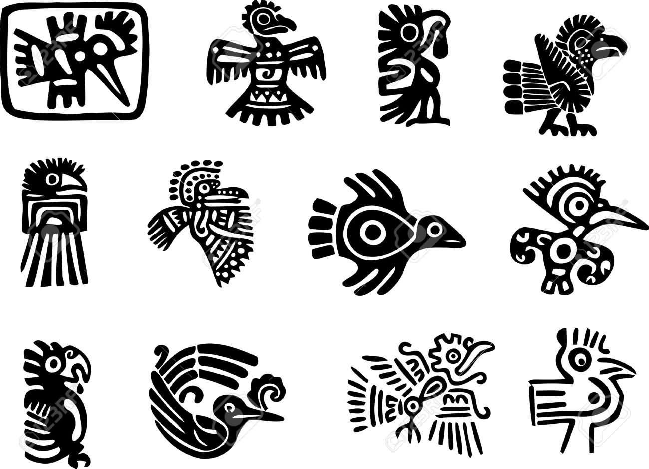 Black Aztec Bird Tattoo Flash Mayan Symbols Mexican inside proportions 1300 X 940