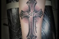 Black Grey Shaded Memorial Cross Tattoo Design For Forearm in proportions 1080 X 1080