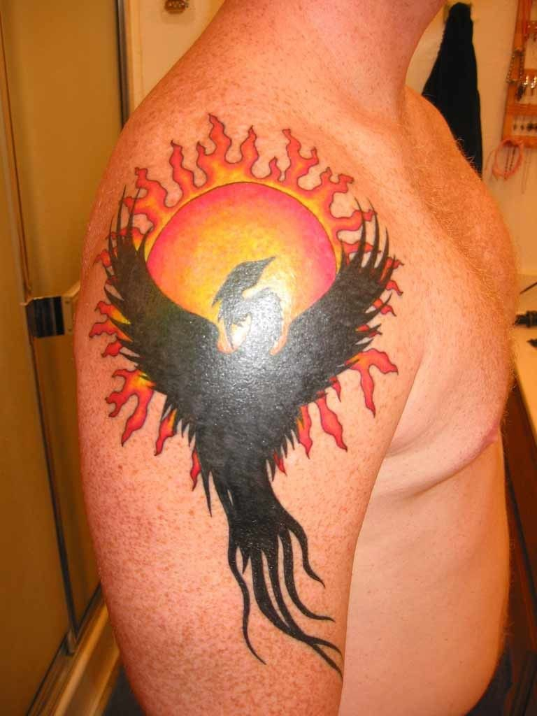 Black Phoenix And Sun Tattoo On Arm Tattoos Sun Tattoos Tattoos regarding size 768 X 1024