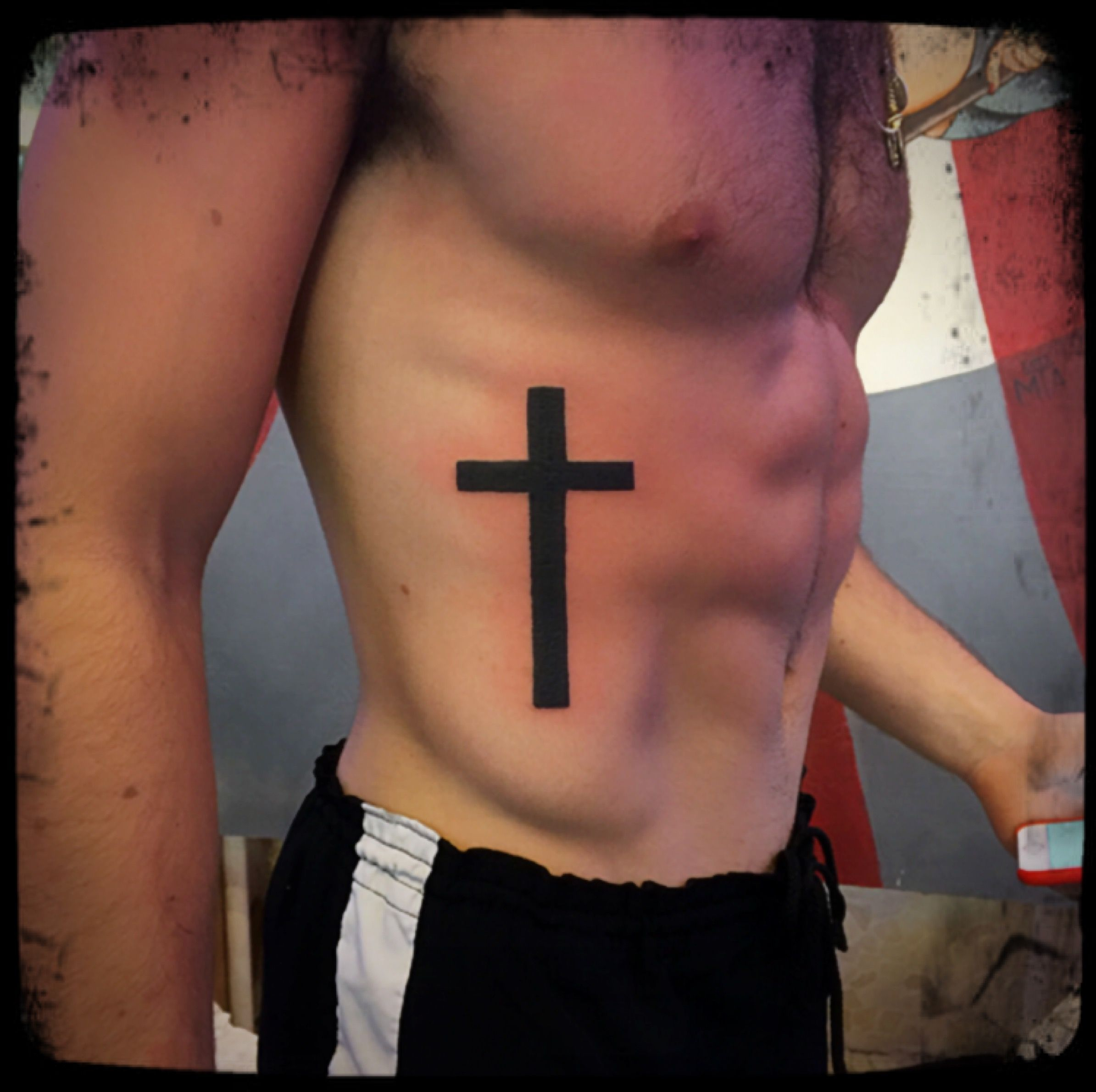 Black Simple Cross On Ribs Tattoo Jenny Forth Miami Tattoos intended for proportions 2389 X 2381