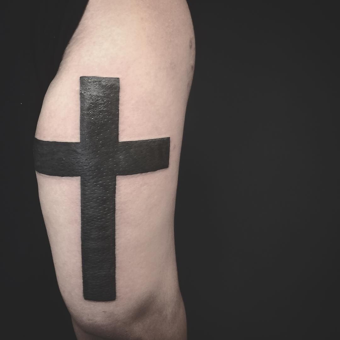 Black Solid Cross Tattoo On The Back Of The Arm Tattoosonback with regard to measurements 1080 X 1080