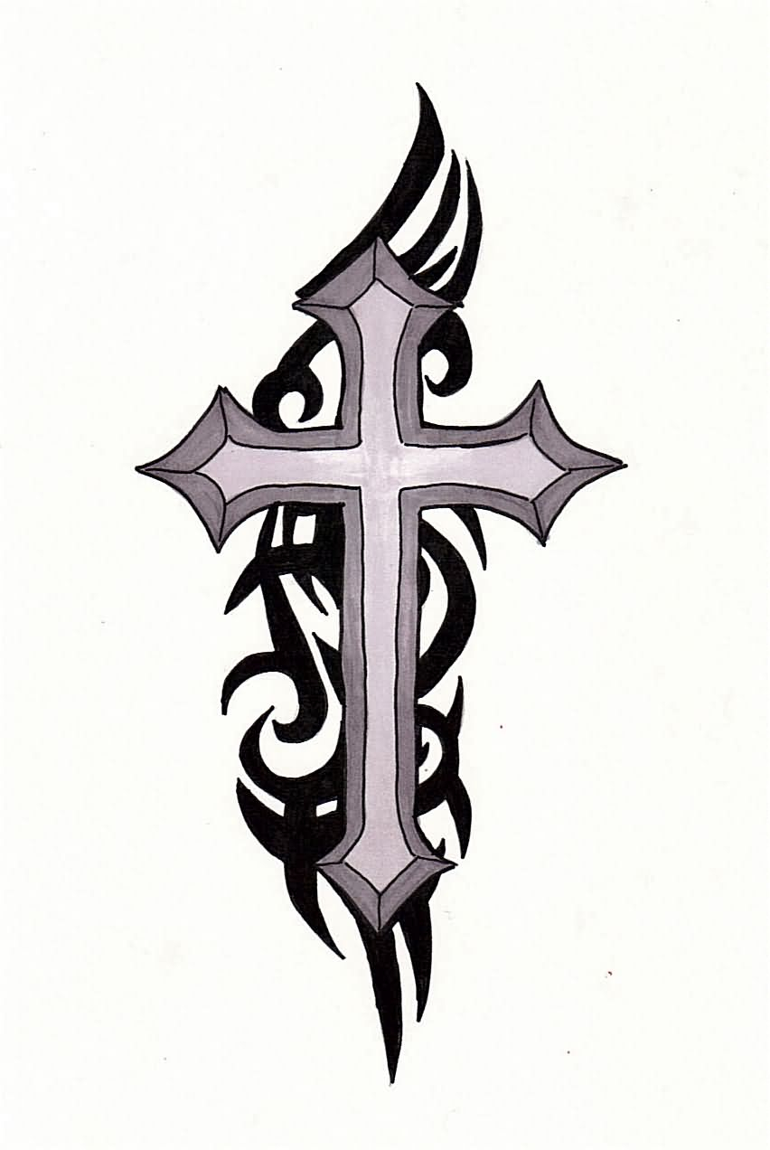 Black Tribal Cross Tattoo Design within sizing 852 X 1272