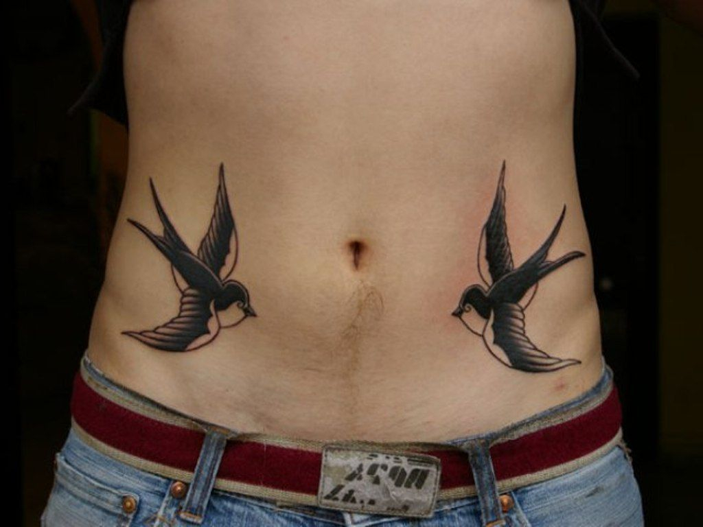 Black Two Flying Swallows Tattoo On Man Stomach Bee Balm Stomach intended for size 1024 X 768