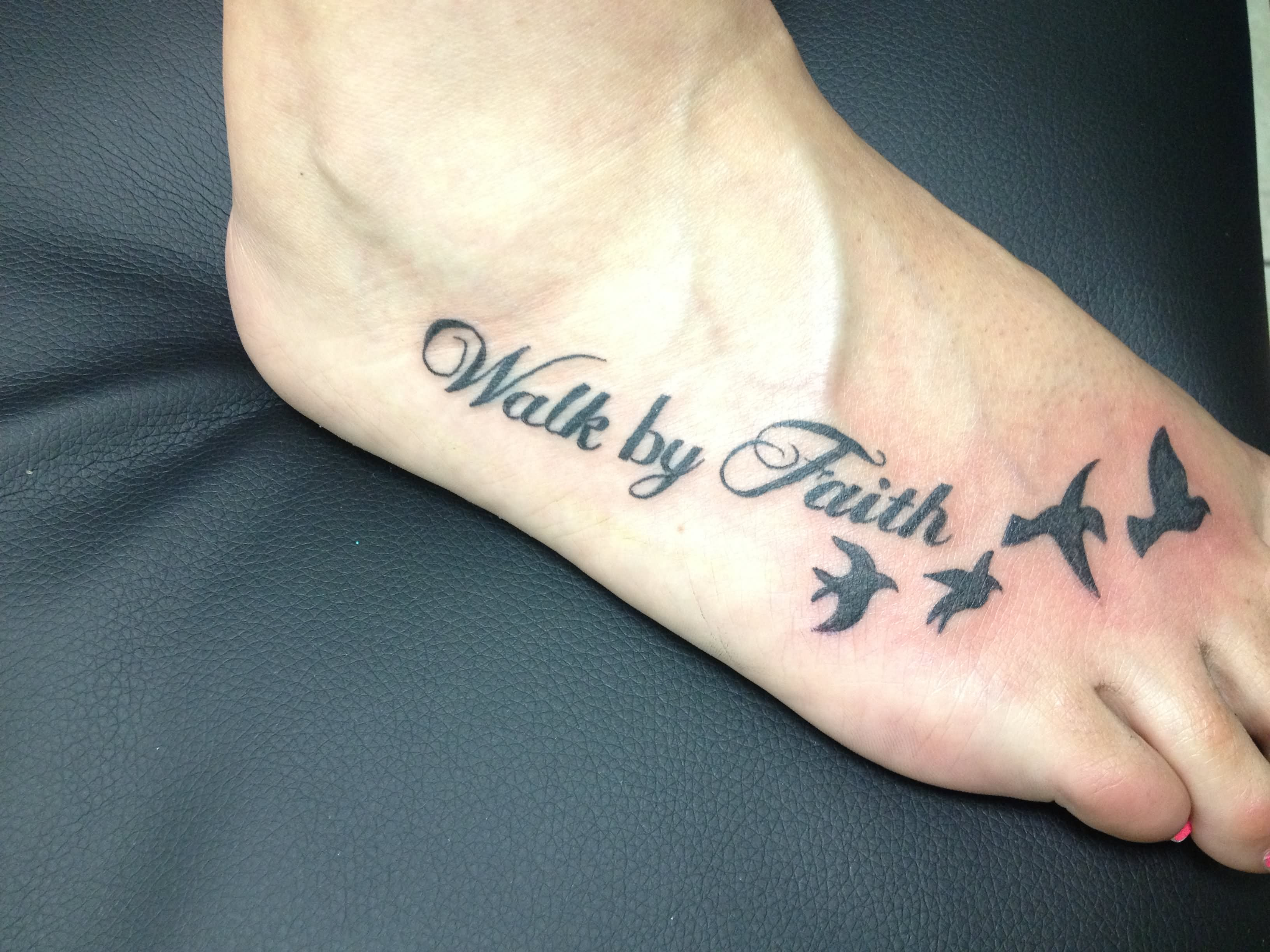 Black Walk Faith With Flying Birds Tattoo On Foot within proportions 3264 X 2448