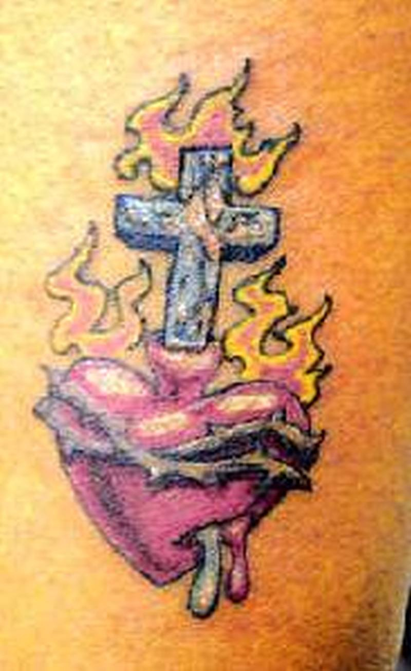 Burning Heart And Cross Tattoo Design Tattoos Book 65000 regarding sizing 800 X 1304