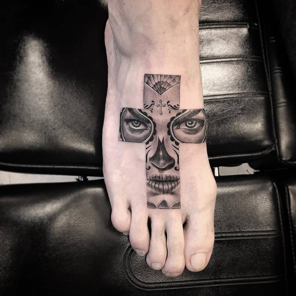 Calavera Catrina Cross Tattoo On The Right Foot Tattoo Artist within size 1000 X 1000