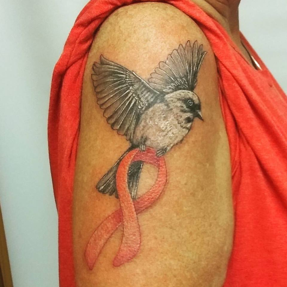 Cancer Ribbon Bird Central Body Art in dimensions 960 X 959