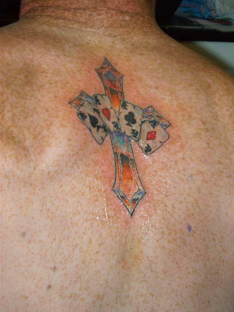 Cards And Cross Tattoo On Back For Man Tattoomagz Tattoo in sizing 774 X 1032