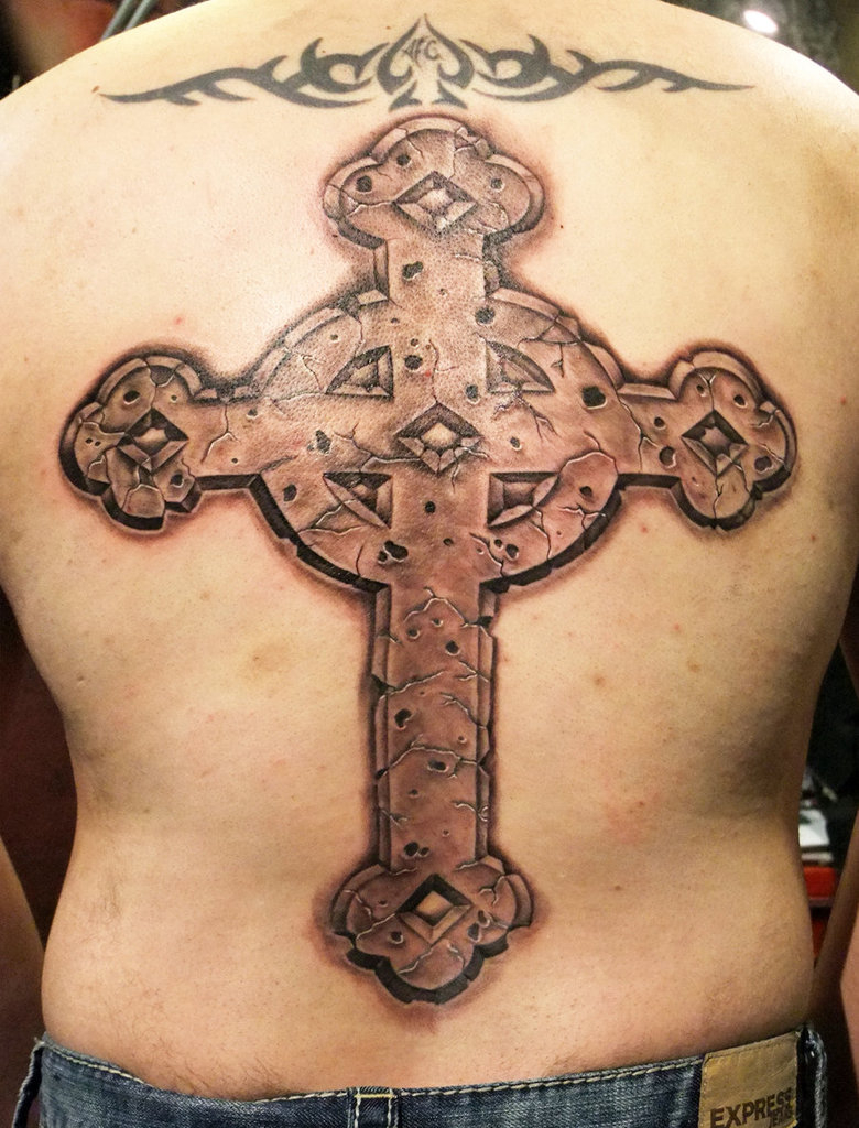 Catholic Stone Cross Tattoo On Back Tattoo Ideas with regard to size 780 X 1024