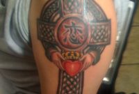 Celtic Cross And Claddagh Tattoo On Left Half Sleeve Claddagh regarding proportions 768 X 1024