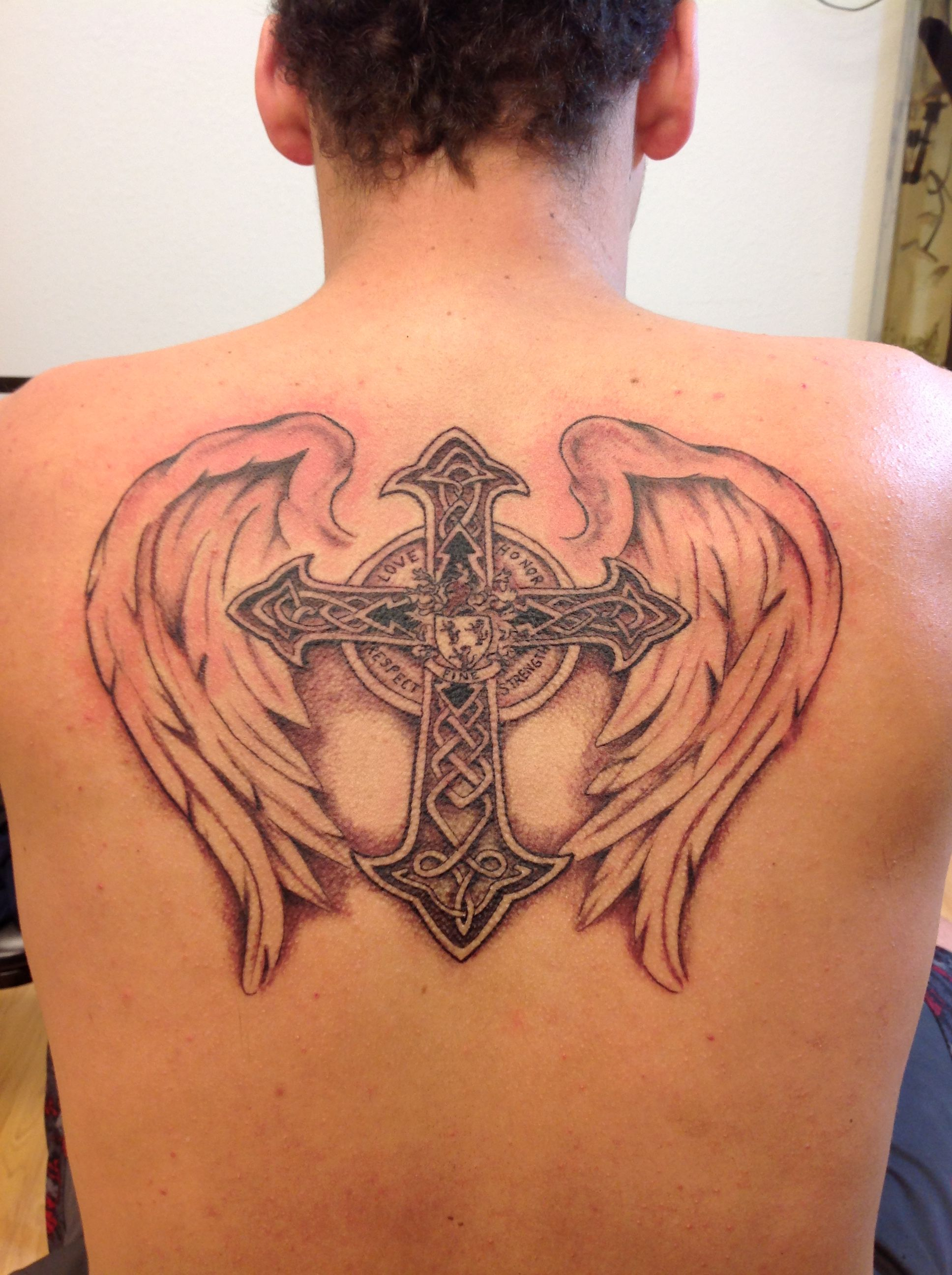 Celtic Cross Angel Wings Tattoo My Tattoo Work Tattoos Angel regarding sizing 1936 X 2592
