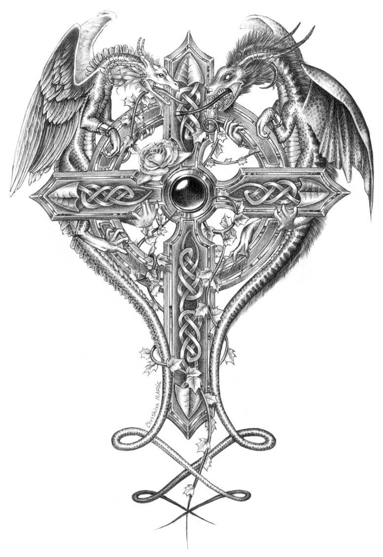 Celtic Cross With Dragon Drawings Croix Et Dragons Tattoo Ideas pertaining to measurements 777 X 1128