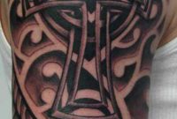 Celtic Cross Worked Into Some Nice Line Work Upper Arm Half Sleeve within sizing 630 X 1359