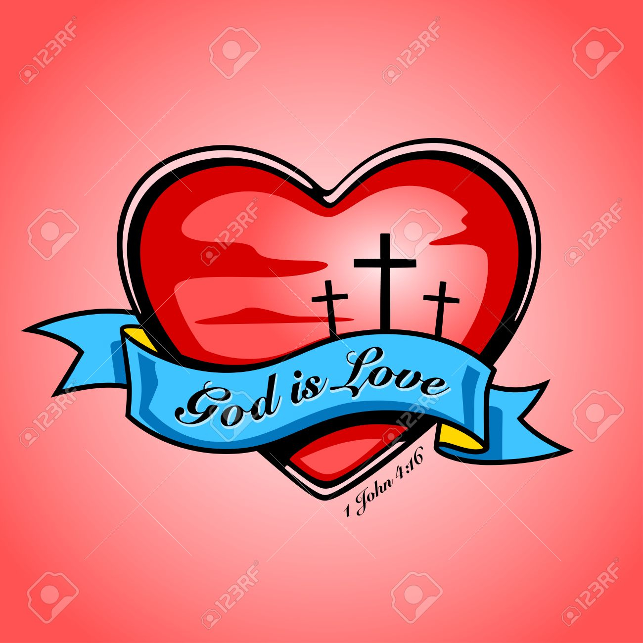 Christian Crucifixion Cross Inside Red Heart And Blue Banner inside proportions 1300 X 1300