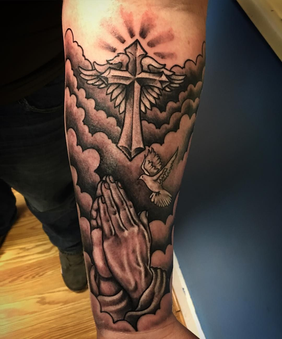 Cloud Tattoo With Cross Male Tattoo Forearm Tattoo Men Cloud pertaining to proportions 1080 X 1297