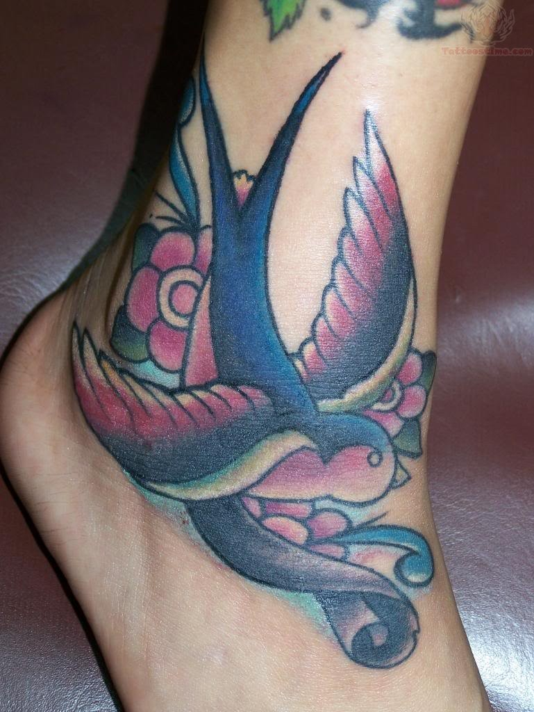 Color Swallow Bird Tattoo On Ankle Tattooimagesbiz pertaining to proportions 769 X 1024