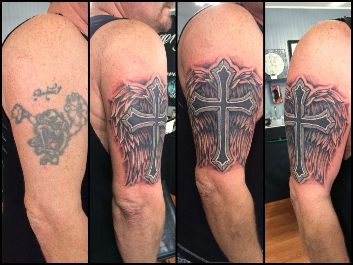Cover Up Tattoo Cross And Wings Tattoos Tattoos Up Tattoos Ink with dimensions 1136 X 852