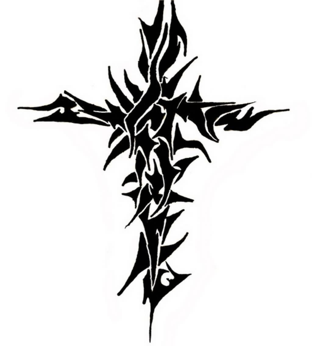 Crazy Black Tribal Cross Tattoo Design with measurements 1024 X 1137