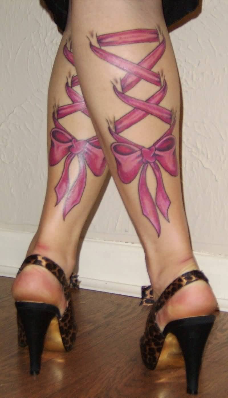 Criss Cross Pink Ribbon Tattoo On Leg within sizing 800 X 1395