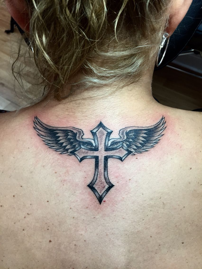 Cross And Angel Wing Tattoo Audrey Mello My Art Tattoos for measurements 852 X 1136