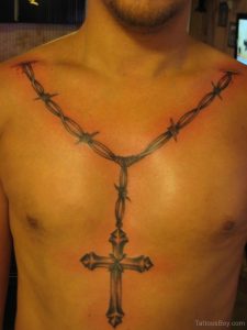 Cross And Barbed Wire Tattoo On Chest regarding size 768 X 1024