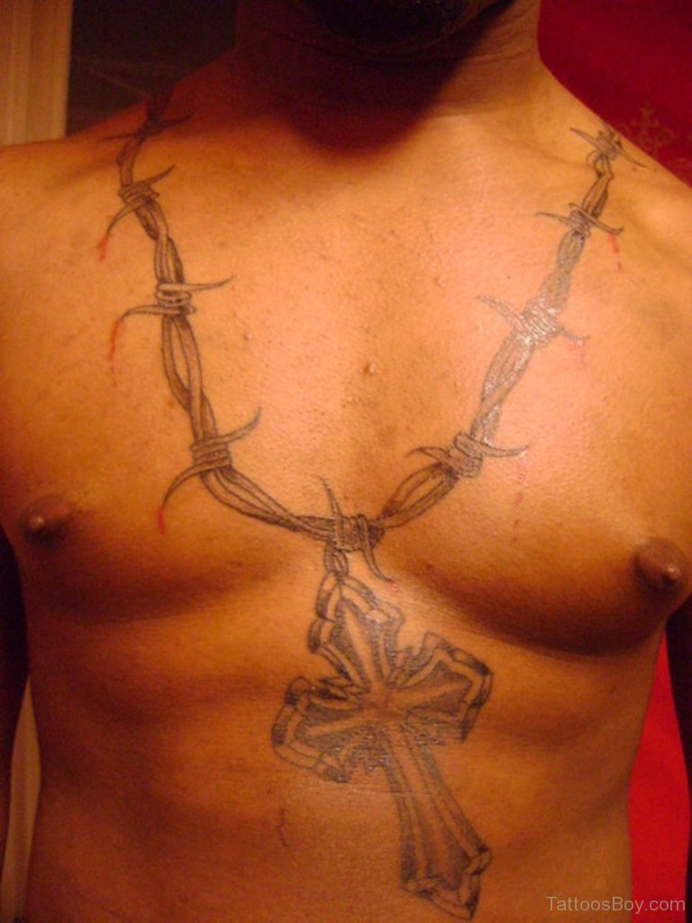 Cross And Barbed Wire Tattoo On Chest Tattoo Designs Tattoo Pictures intended for measurements 768 X 1024