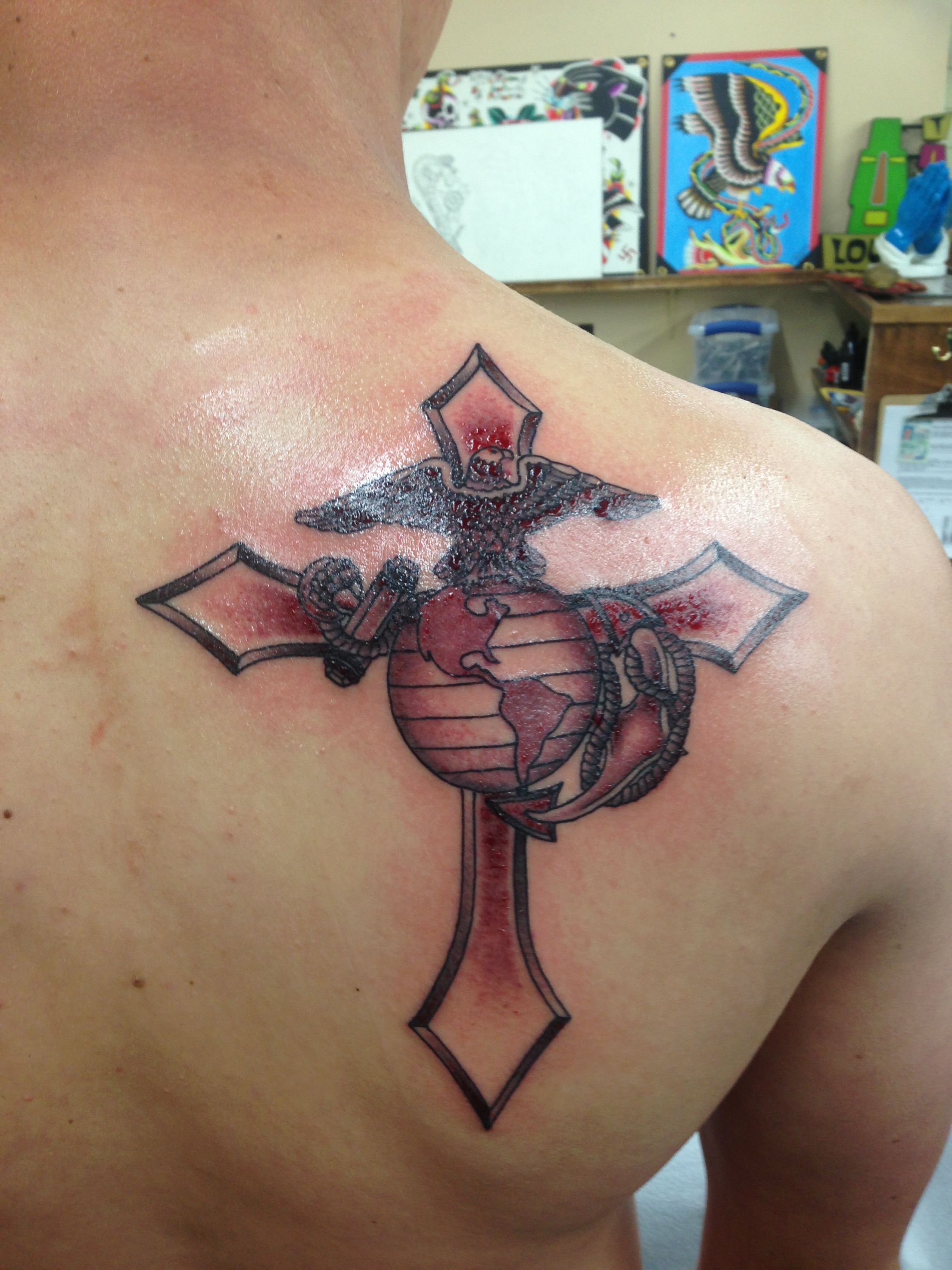 Cross And Eagle Globe And Anchor Tattoo Christ Corps And Country with regard to sizing 2448 X 3264