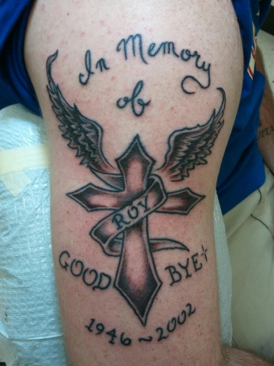 Cross And Wings In Loving Memory Tattoo Design On Arm Tattoomagz with regard to sizing 900 X 1200