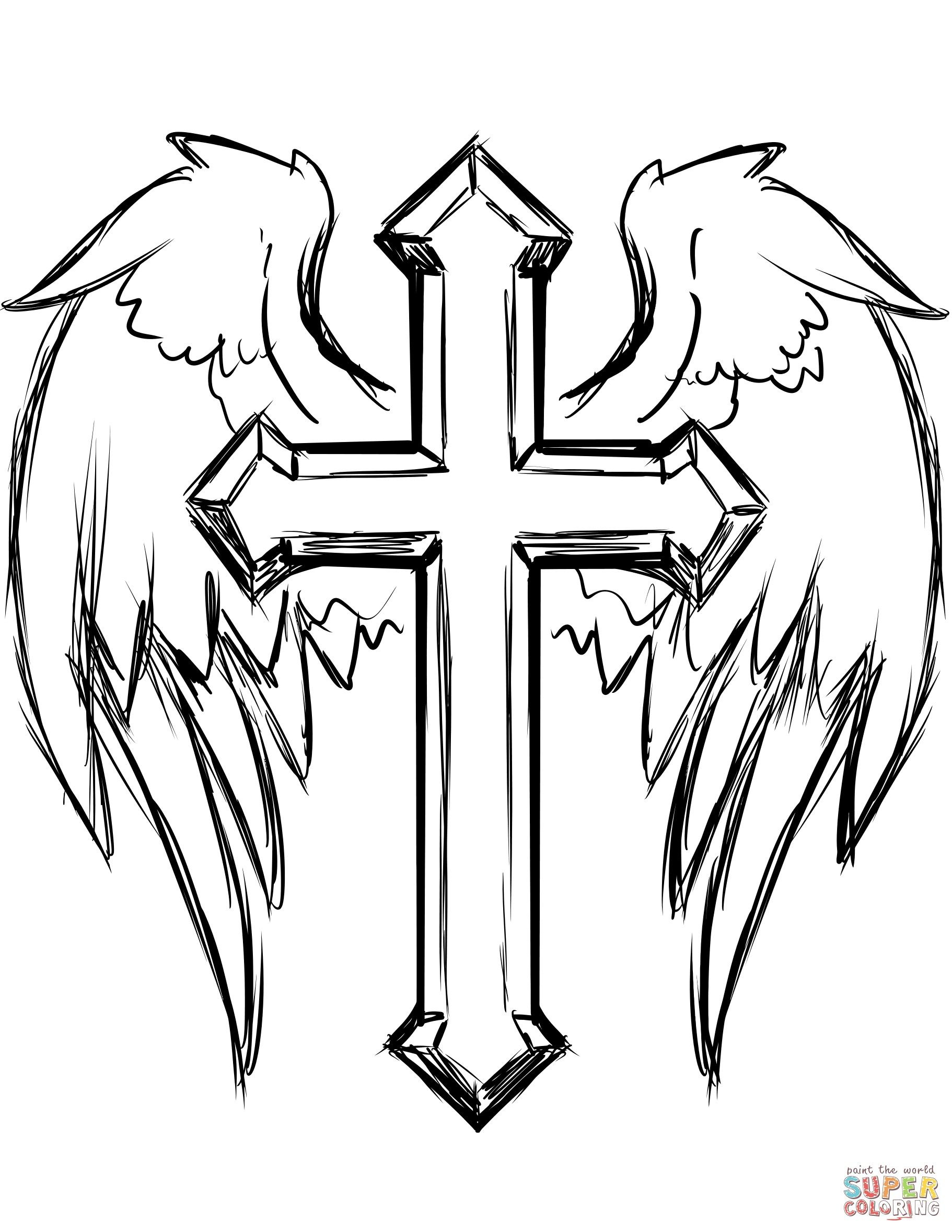 Cross Coloring Pages Fresh Cross With Wings Coloring Page Coloring regarding proportions 1822 X 2358