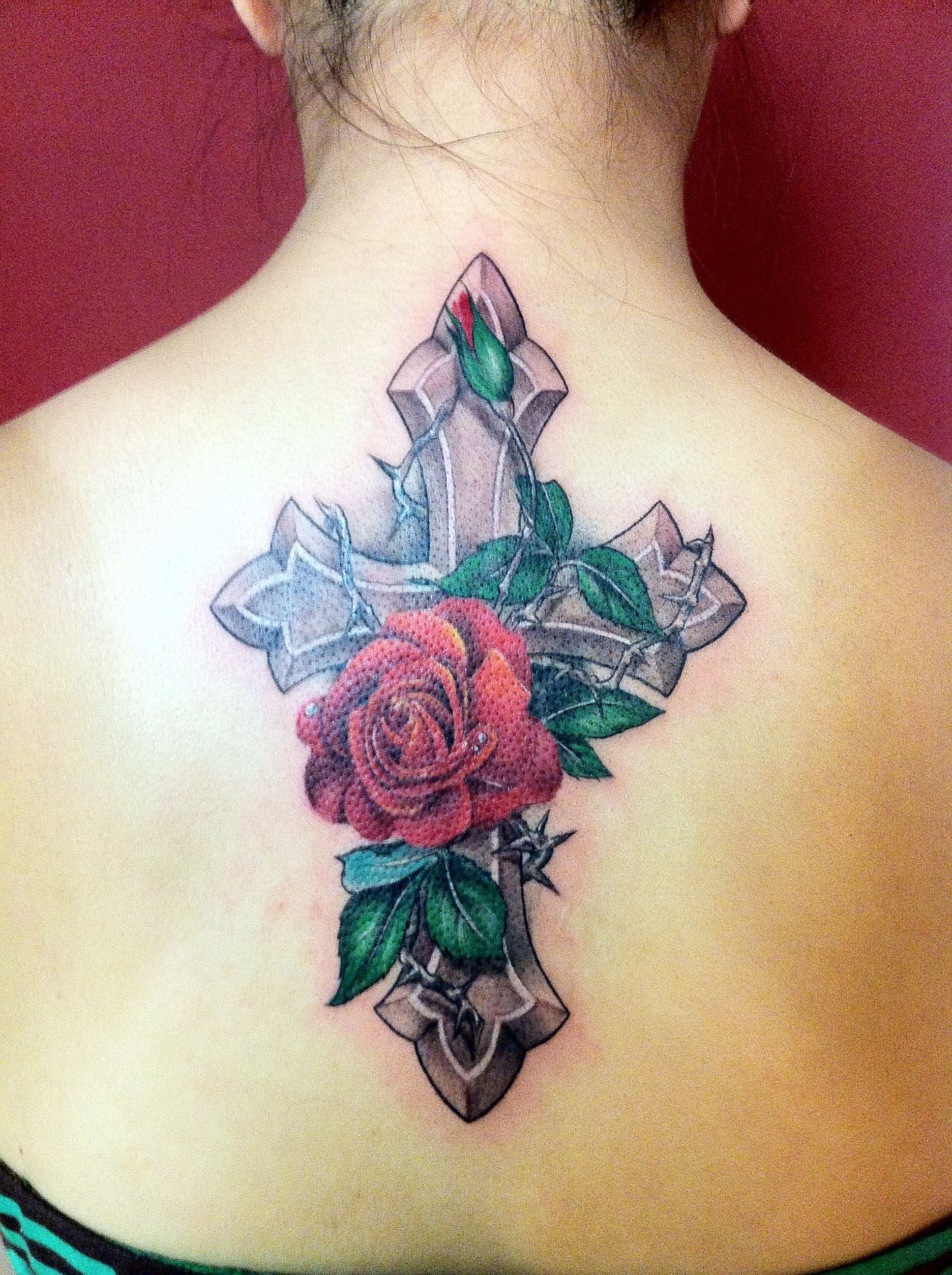 Cross Flower Rose Tattoo New Tattoo Lucy Cross Tattoo regarding sizing 1936 X 2592
