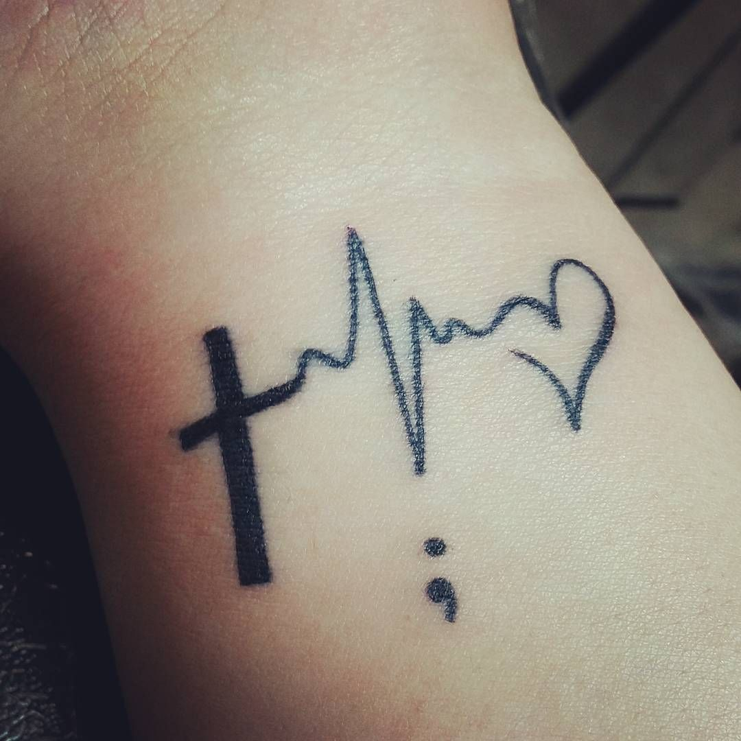 Cross Heartbeat Semicolon Tattoo To Have Faith And Move On Tattoos regarding measurements 1080 X 1080