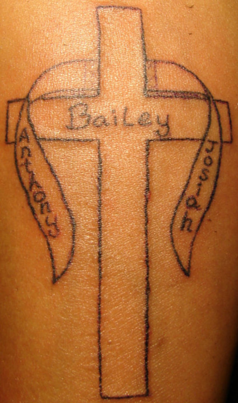Cross Outline With Bannerboy Names Tattoo Pictures At Checkoutmyink inside size 800 X 1355