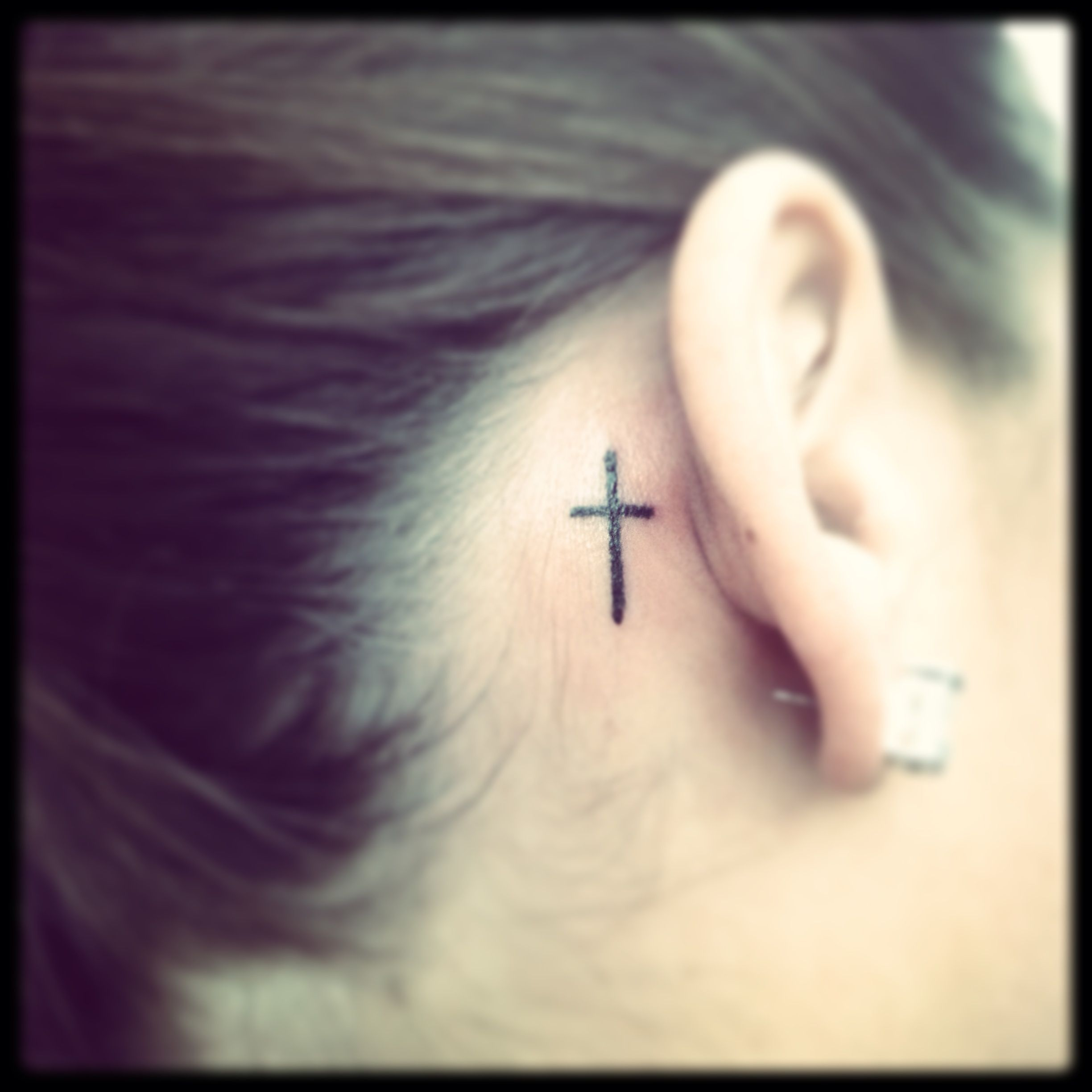 Cross Tattoo Behind Ear Matching One With The Best Friend intended for size 2448 X 2448
