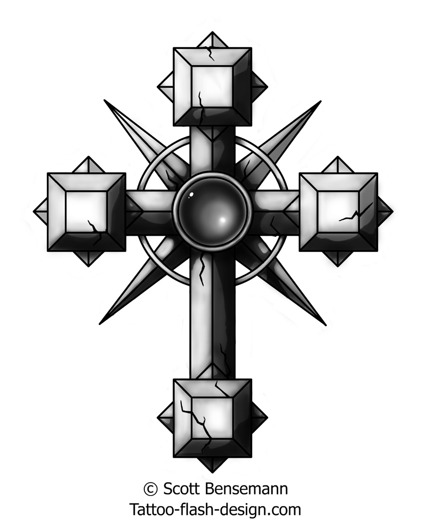 Cross Tattoo Design Squares And Spikes Greywash with regard to sizing 853 X 1055