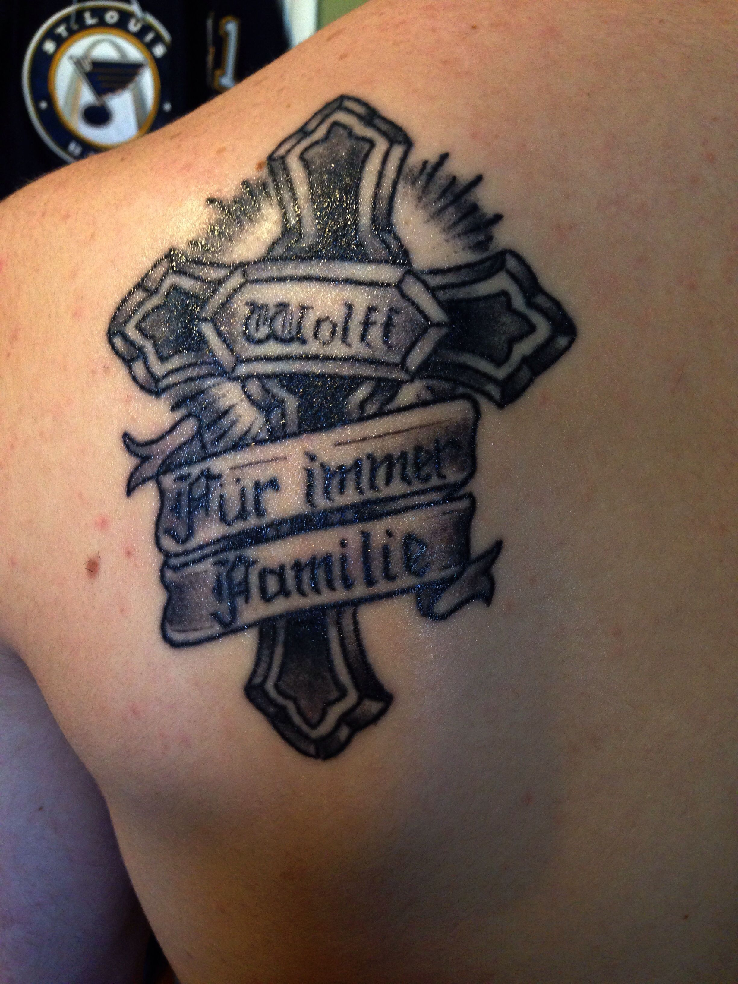 Cross Tattoo With Family Last Name And Forever Family In German intended for measurements 2448 X 3264