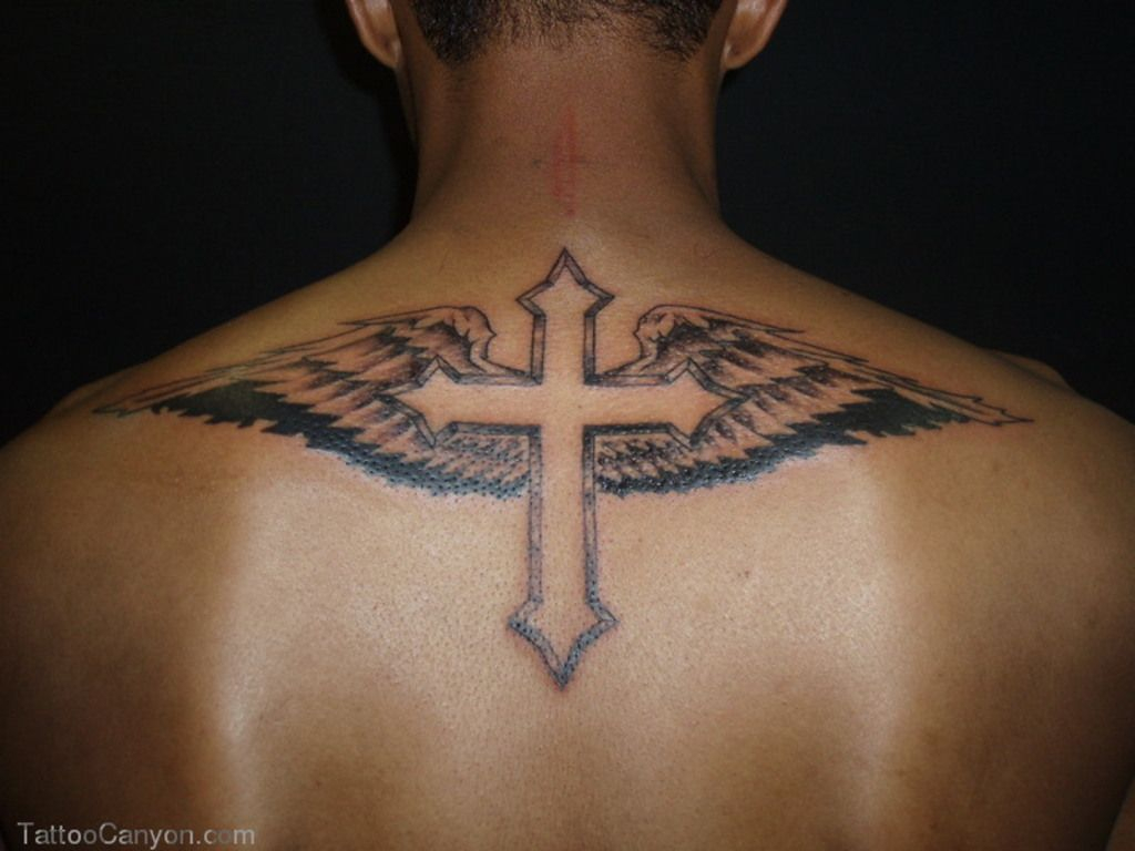 Cross Tattoos For Men With Wings On Back Body Canvas Cross for proportions 1024 X 768
