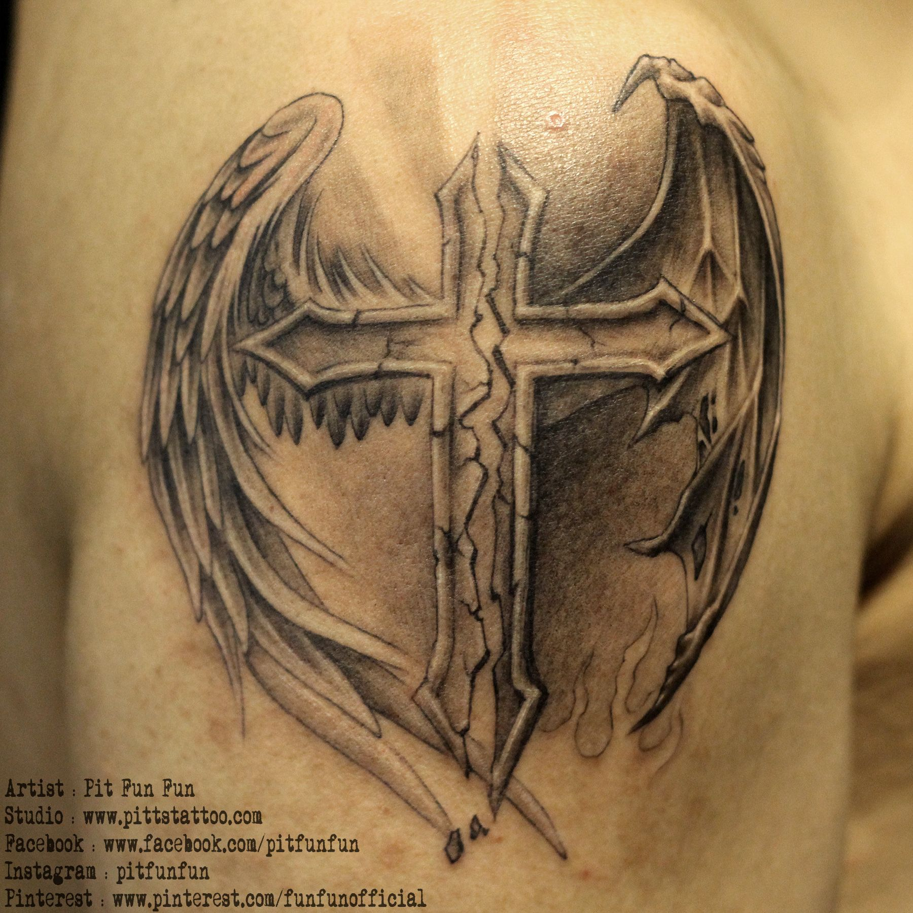 Cross With Angel And Demon Wings Wwwpittstattoo Facebook intended for measurements 1800 X 1800