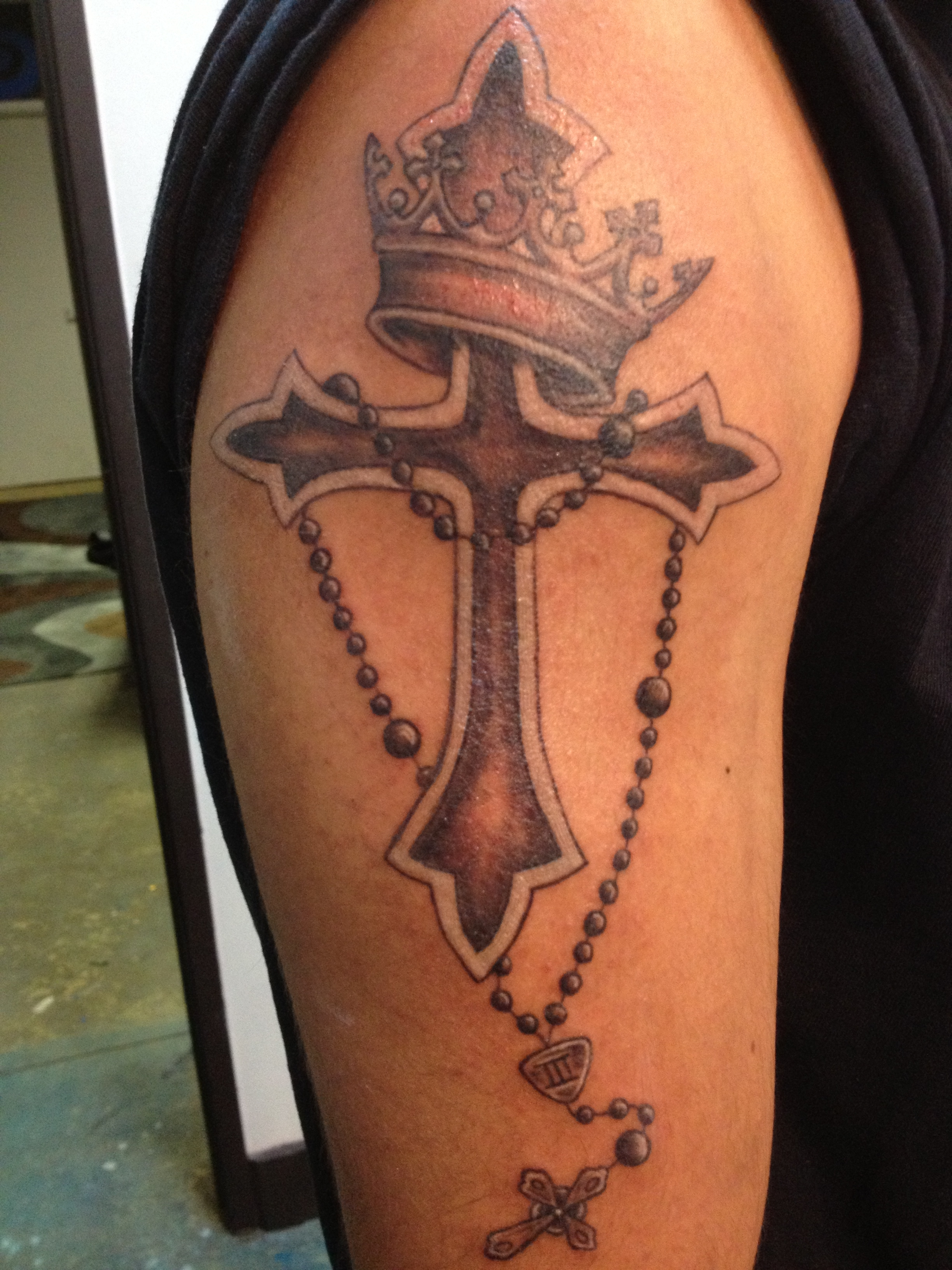 Cross With Crown And Rosary Tattoo for sizing 2448 X 3264